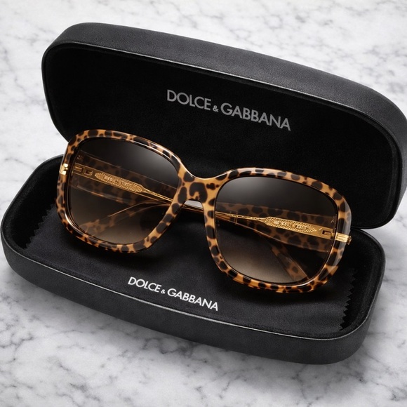 Dolce & Gabbana Leopard Oversized Sunglasses Gold Temple Made Italy w/ Case main image 6
